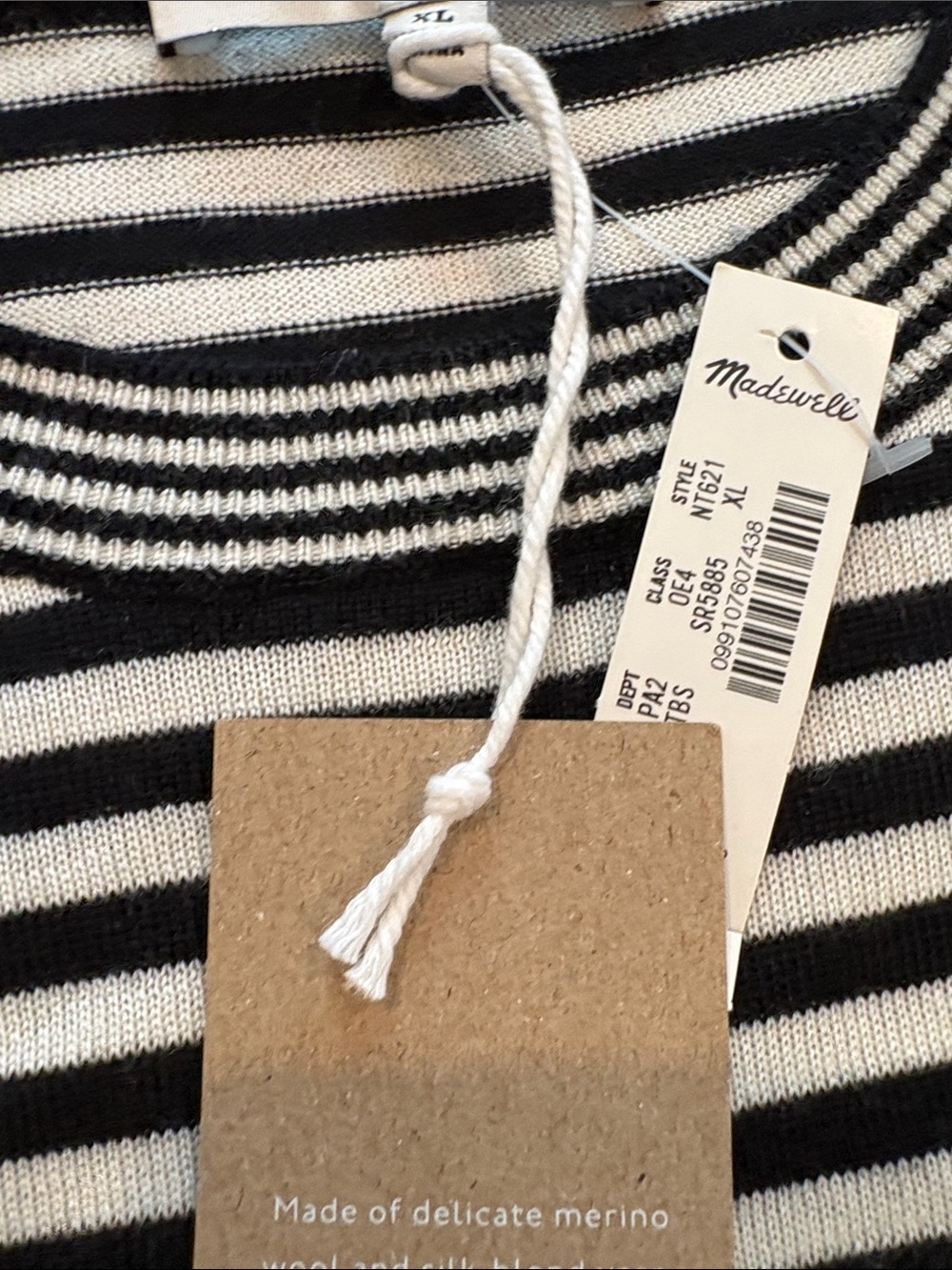 Madewell Merino Wool Black & White Striped Knit Sweater NWT - Picture 4 of 5